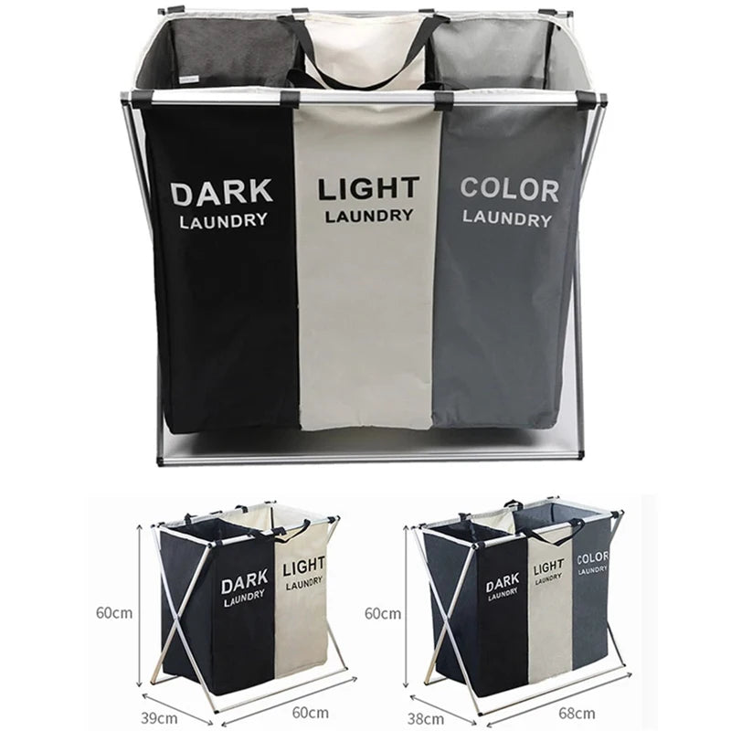 Foldable Three-Compartment Laundry Basket