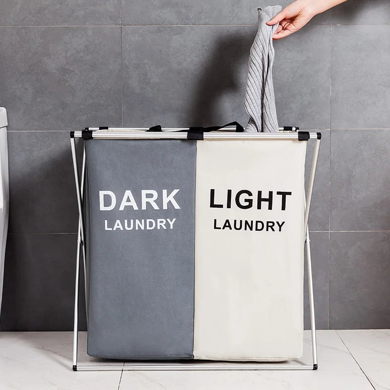 Foldable Three-Compartment Laundry Basket