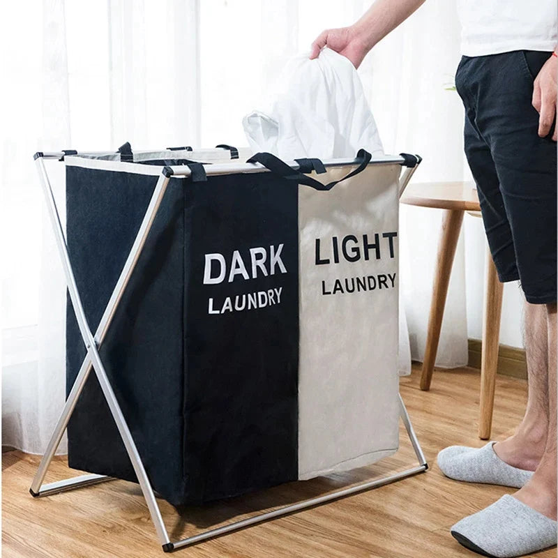 Foldable Three-Compartment Laundry Basket