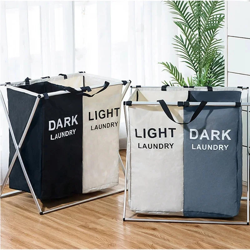 Foldable Three-Compartment Laundry Basket