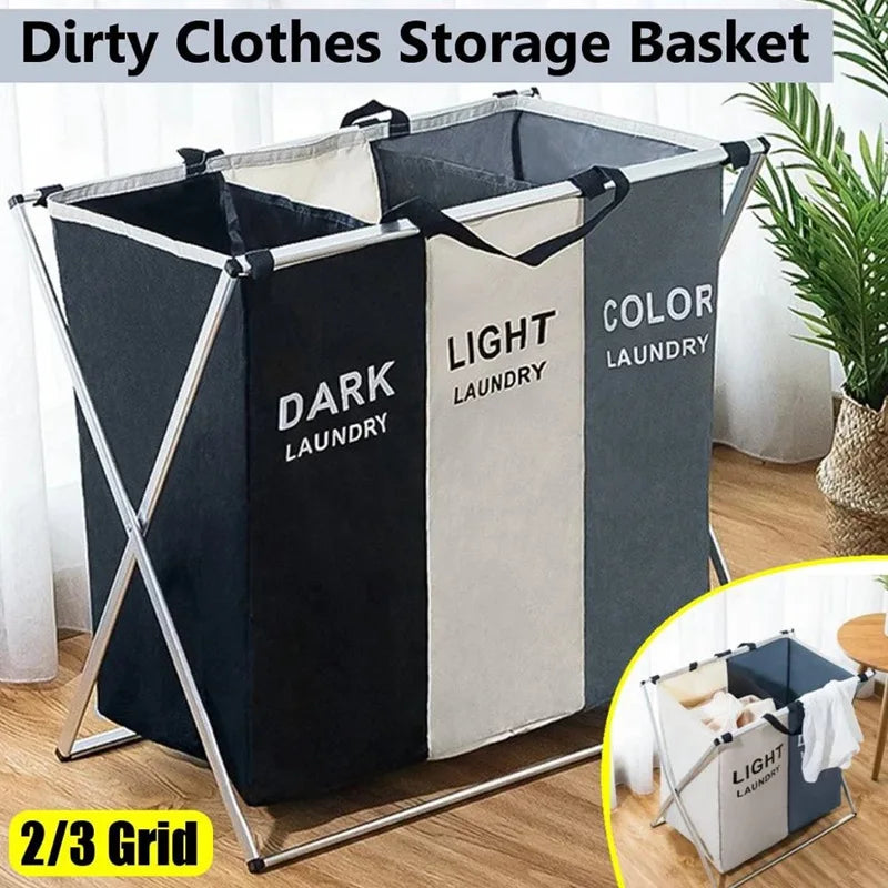 Foldable Three-Compartment Laundry Basket