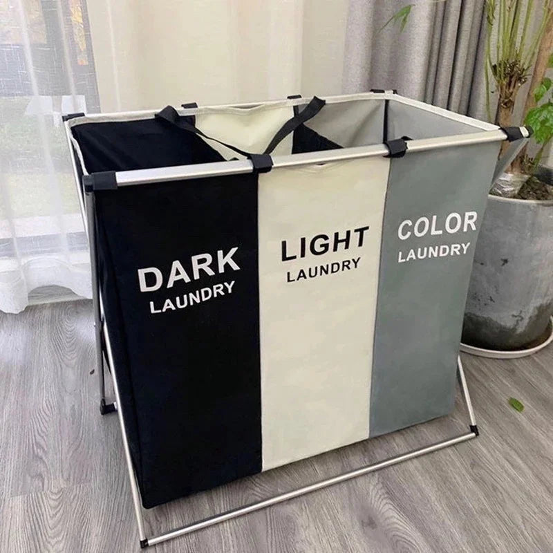 Foldable Three-Compartment Laundry Basket