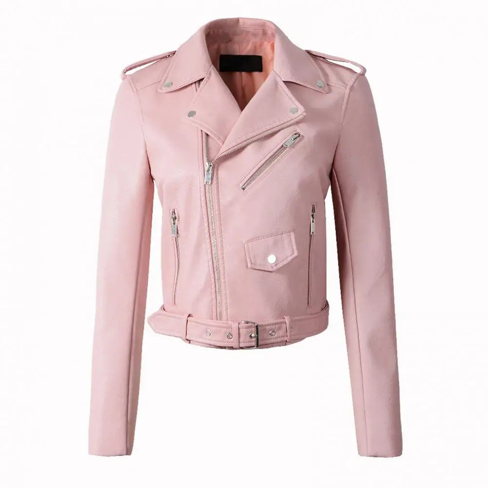 Women's Faux Leather Jacket with Zipper