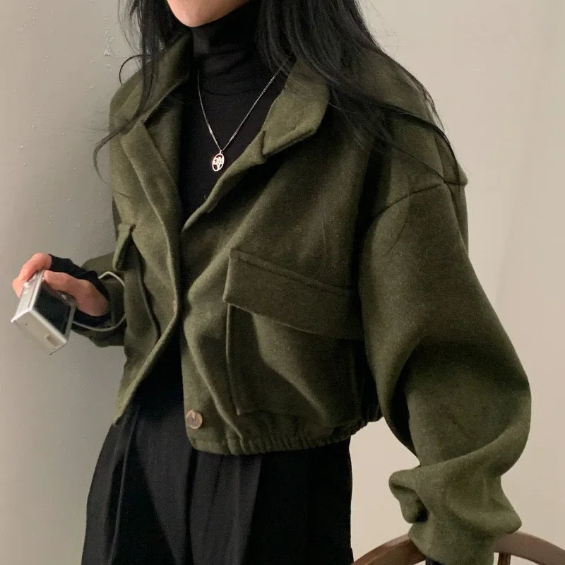 Women's Jacket with Pockets and Stand Collar