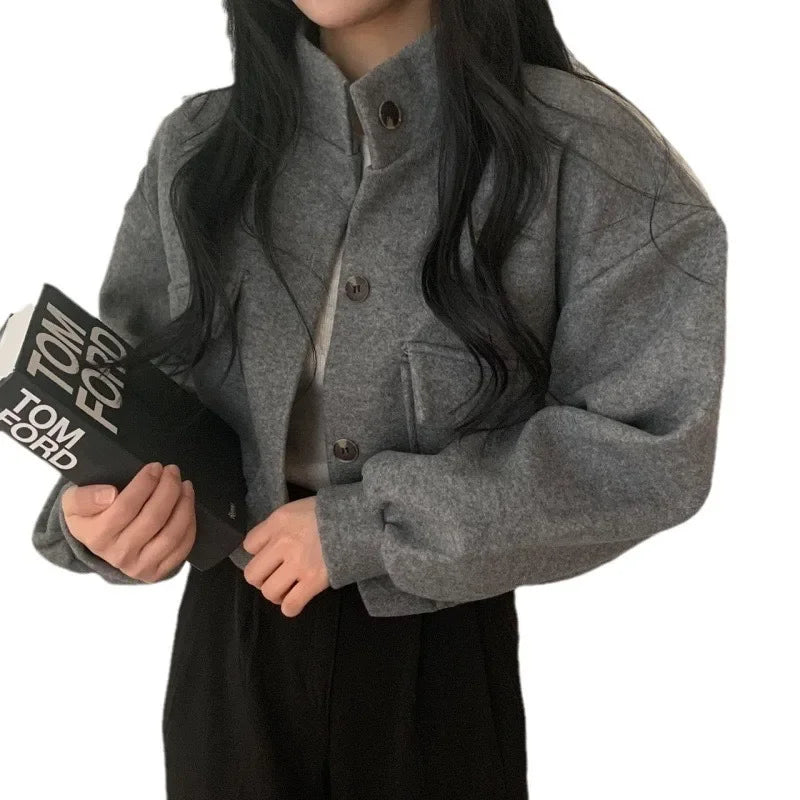 Women's Jacket with Pockets and Stand Collar