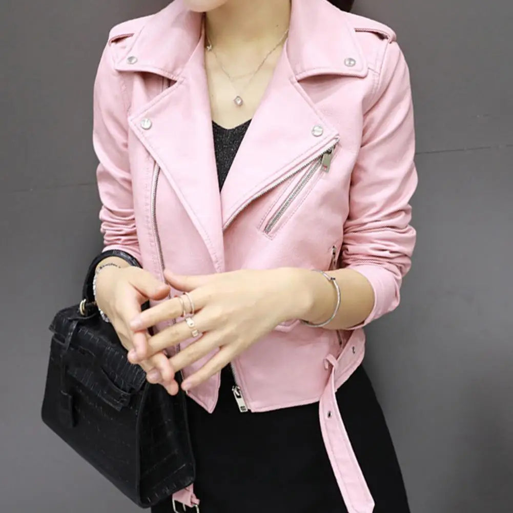 Women's Faux Leather Jacket with Zipper