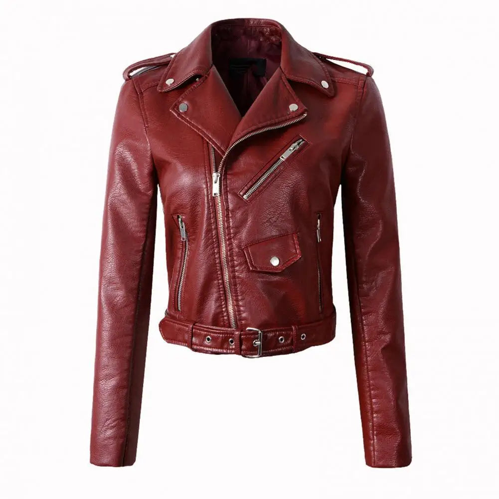 Women's Faux Leather Jacket with Zipper
