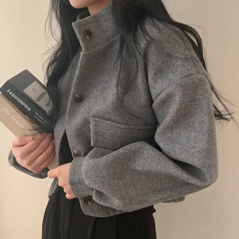 Women's Jacket with Pockets and Stand Collar