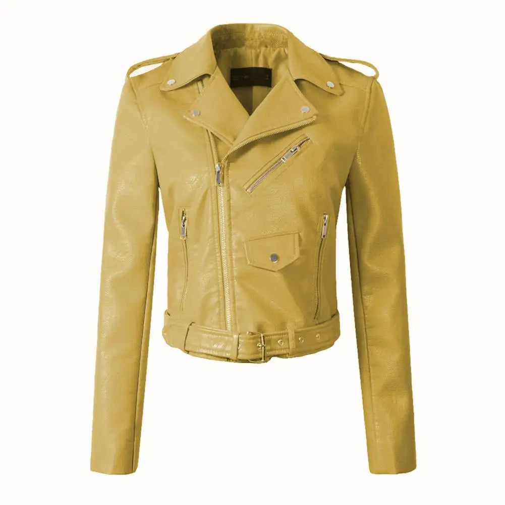 Women's Faux Leather Jacket with Zipper