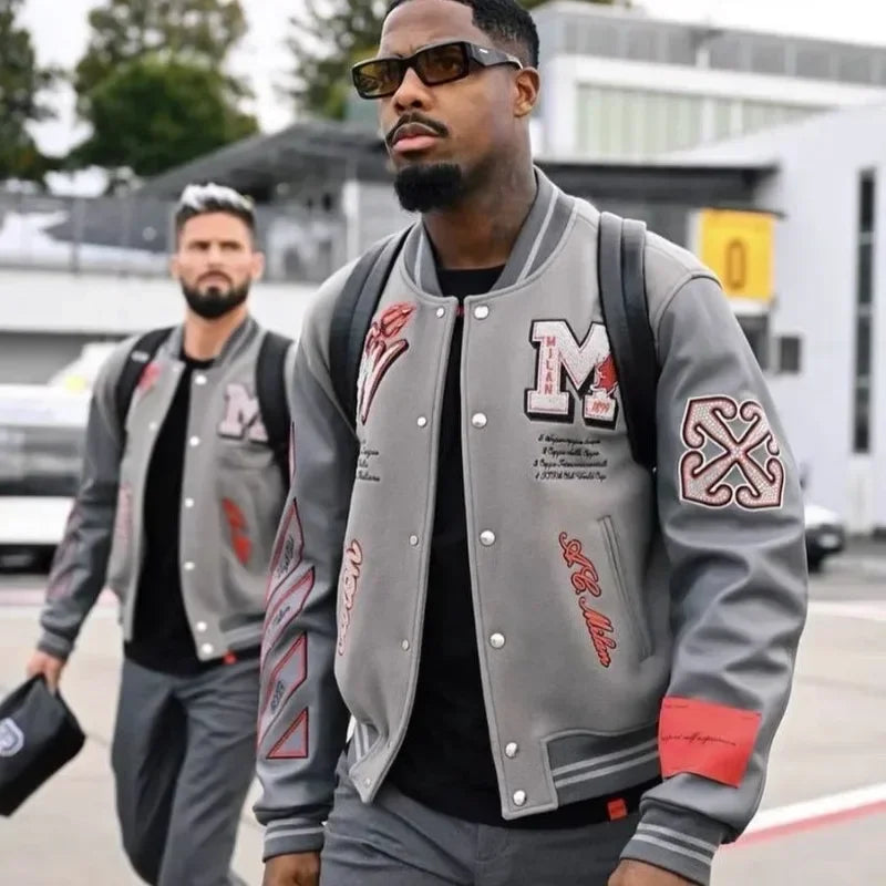 Men's Embroidered Bomber Jacket Soccer Fashion Hip Hop