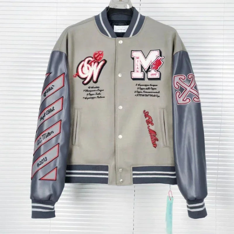 Men's Embroidered Bomber Jacket Soccer Fashion Hip Hop