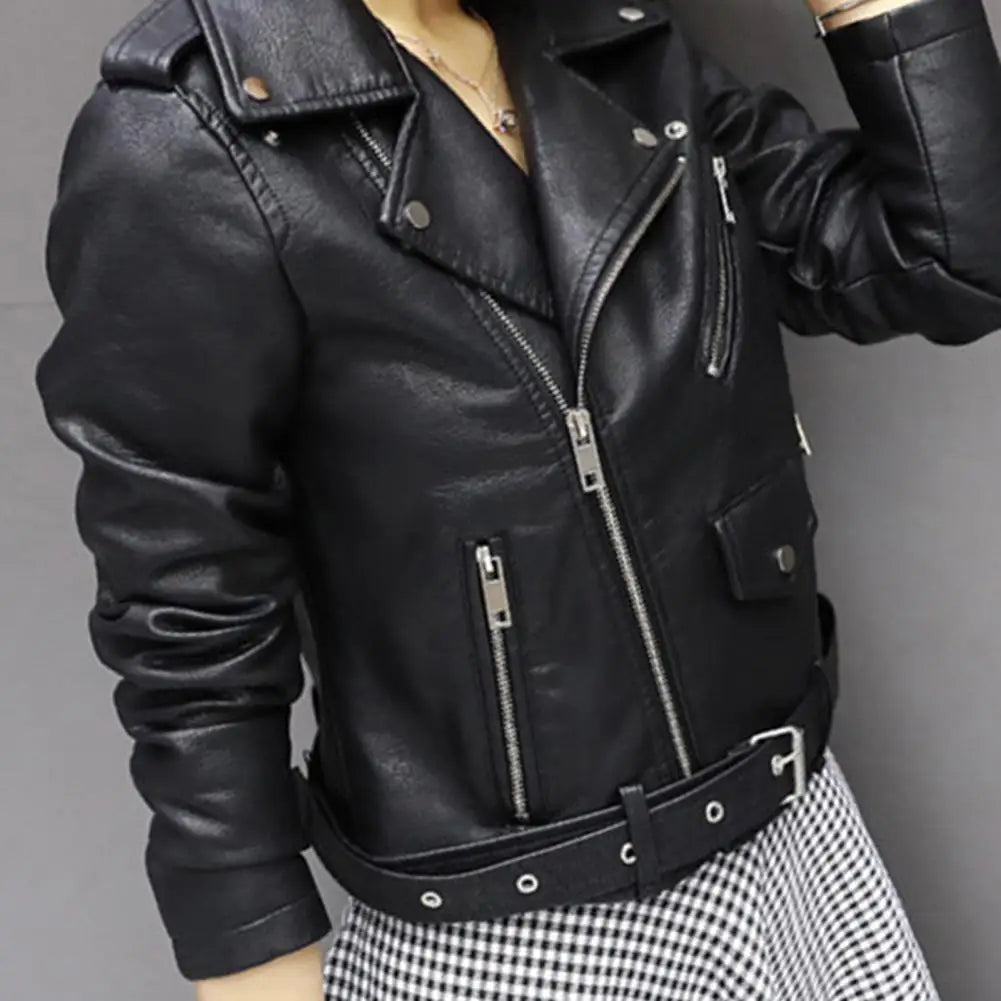 Women's Faux Leather Jacket with Zipper