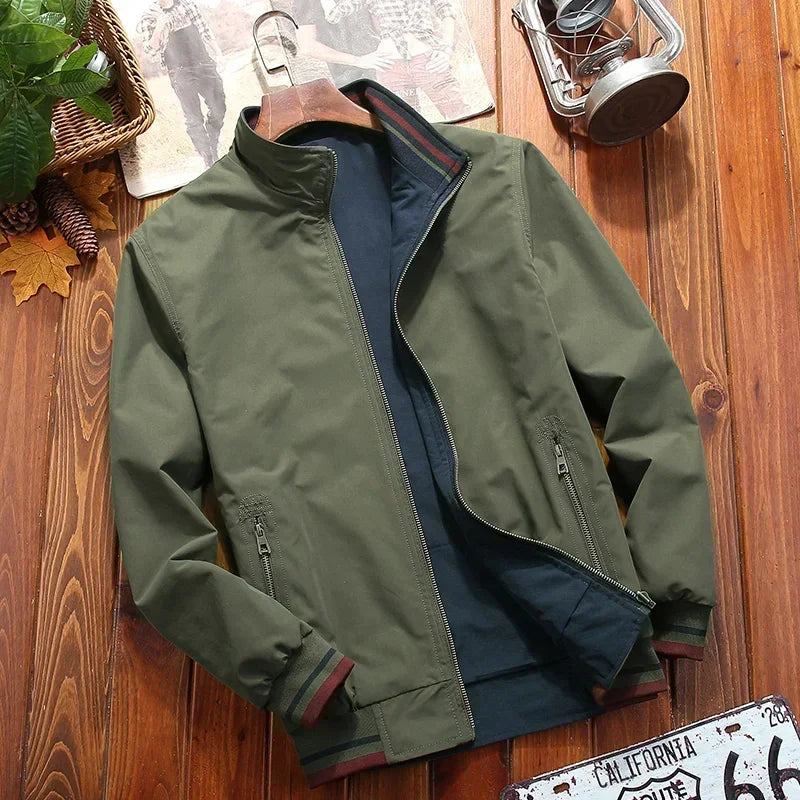 Men's Reversible Windbreaker Jacket with Stand Collar