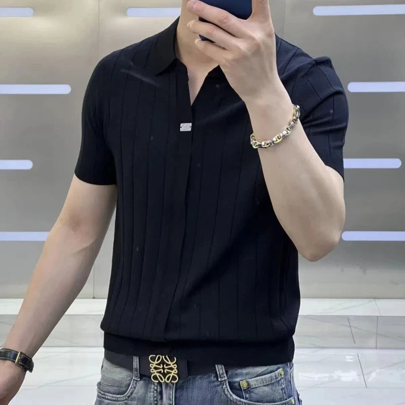 Men's Slim Fit Short Sleeve Polo Shirt with Polo Collar