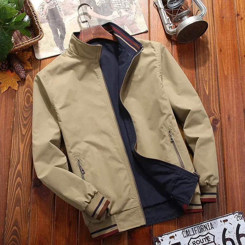 Men's Reversible Windbreaker Jacket with Stand Collar