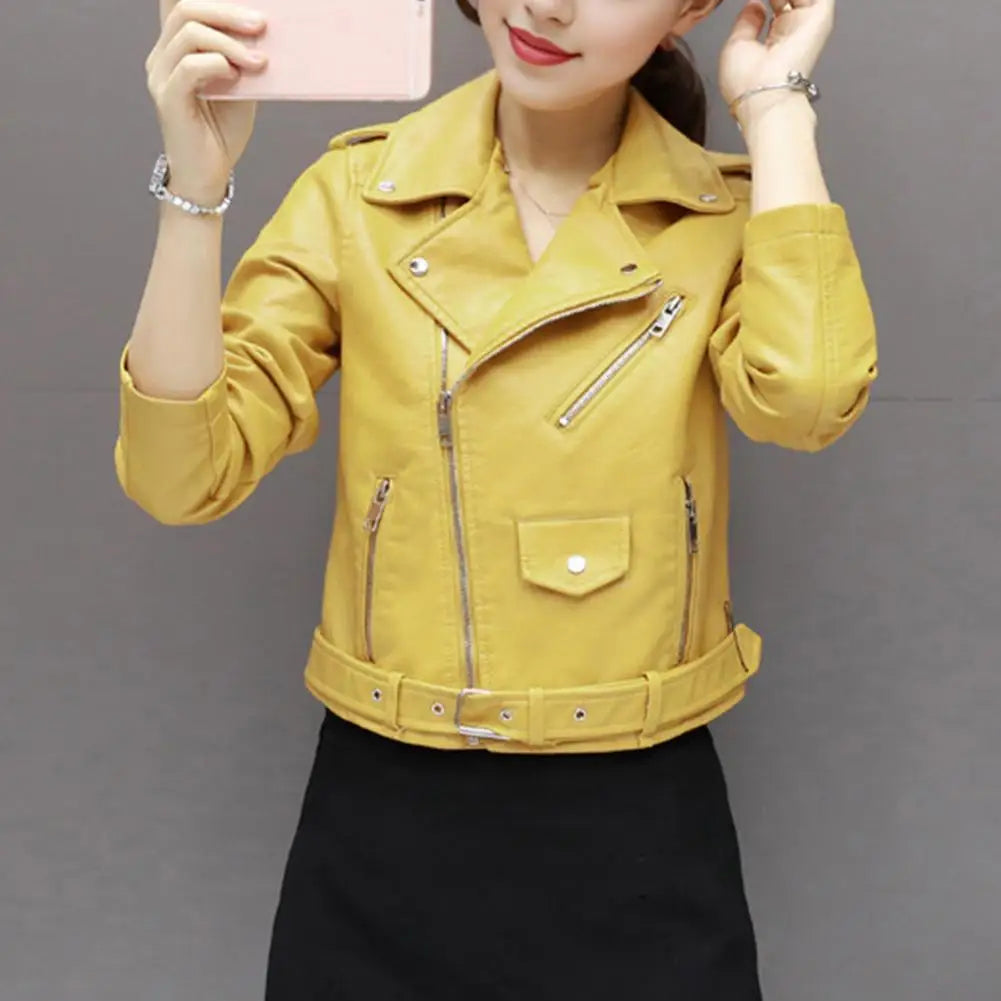 Women's Faux Leather Jacket with Zipper