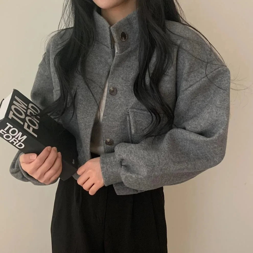 Women's Jacket with Pockets and Stand Collar