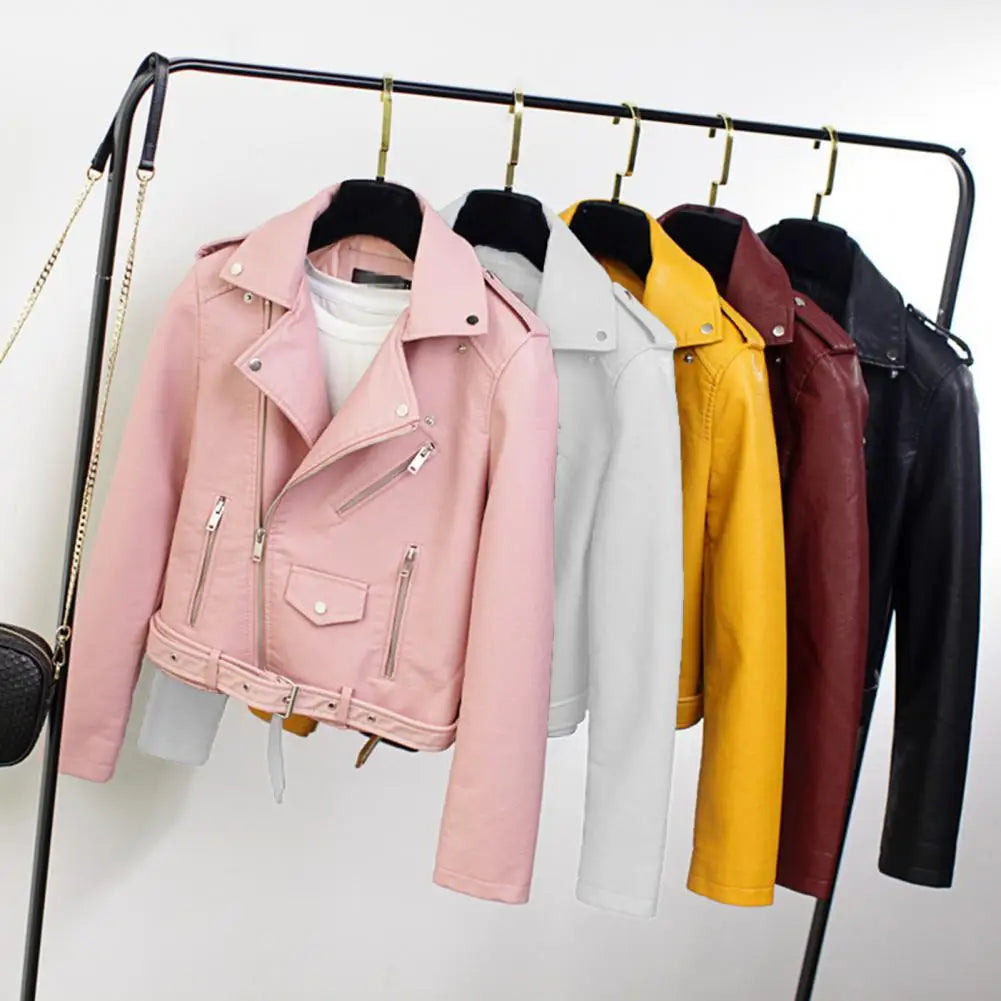 Women's Faux Leather Jacket with Zipper