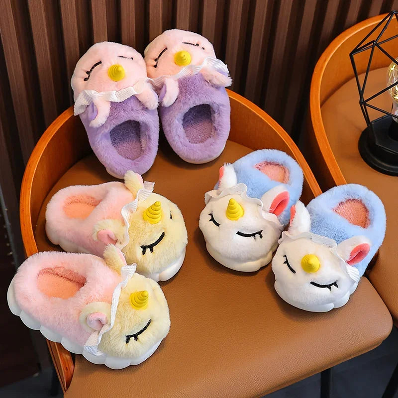 Unicorn Plush Slippers for Kids – Soft Warm & Anti-Slip