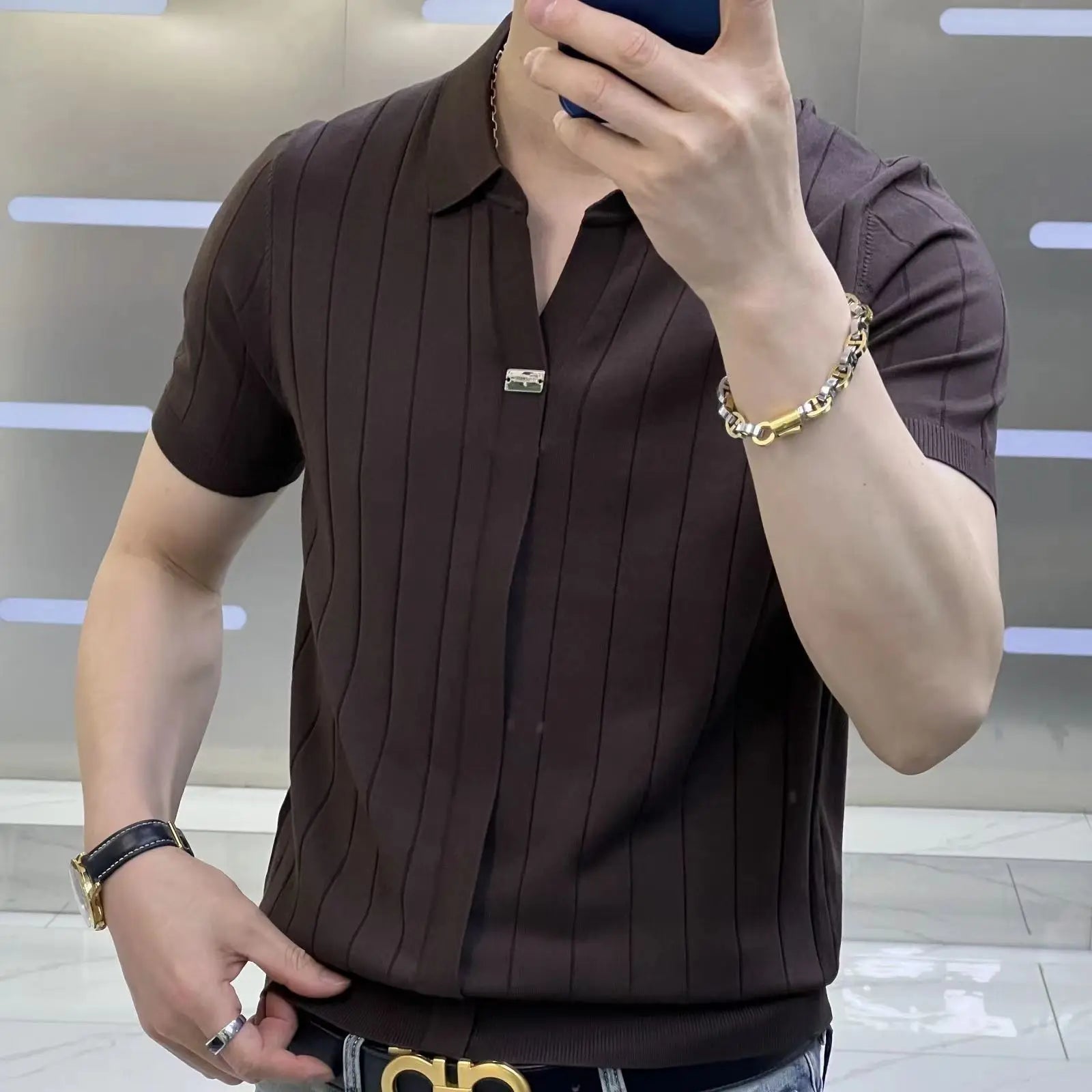 Men's Slim Fit Short Sleeve Polo Shirt with Polo Collar